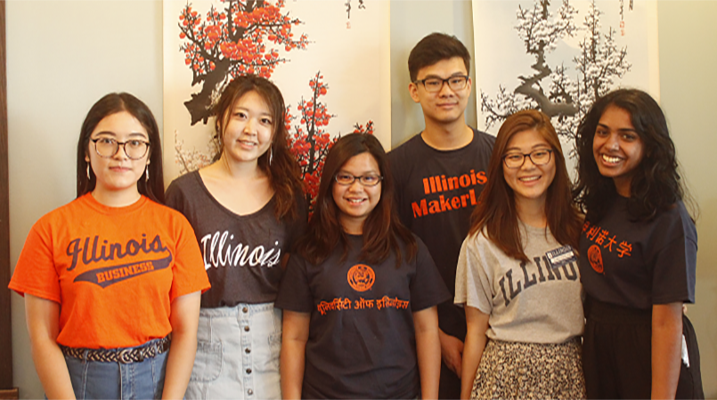 Group of six AACC student employees in Illinois gear.