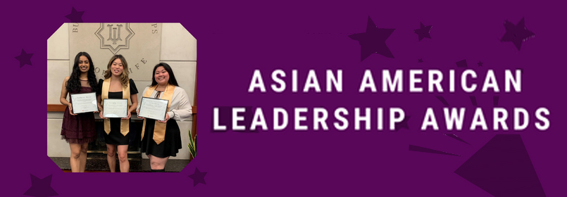 Asian American Leadership Awards header with photo of three recent award winners set on dark purple background